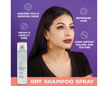 Dry Shampoo Spray: absorbs oils and removes odor, refreshes hair, vegan and cruelty free, adds instant volume and texture