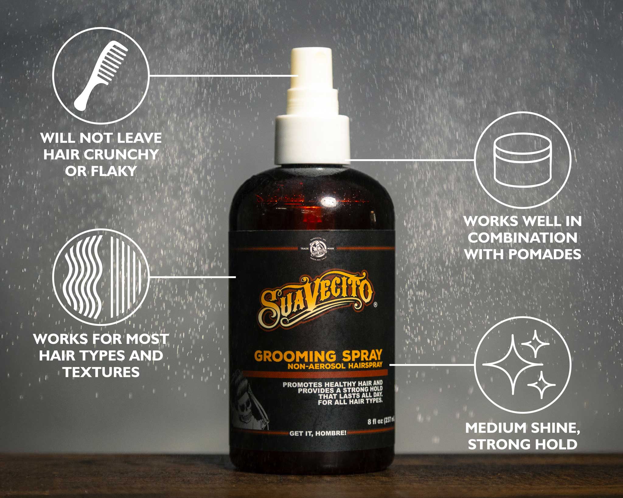●SUAVE GOTTI Suavecito Pomade Grooming Spray (Non-Aerosol Hairspray)