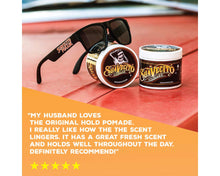 My husband loves the original hold pomade. I really like how the scent lingers. It has a great fresh cent and holds well throughout the day. Definitely recommended!