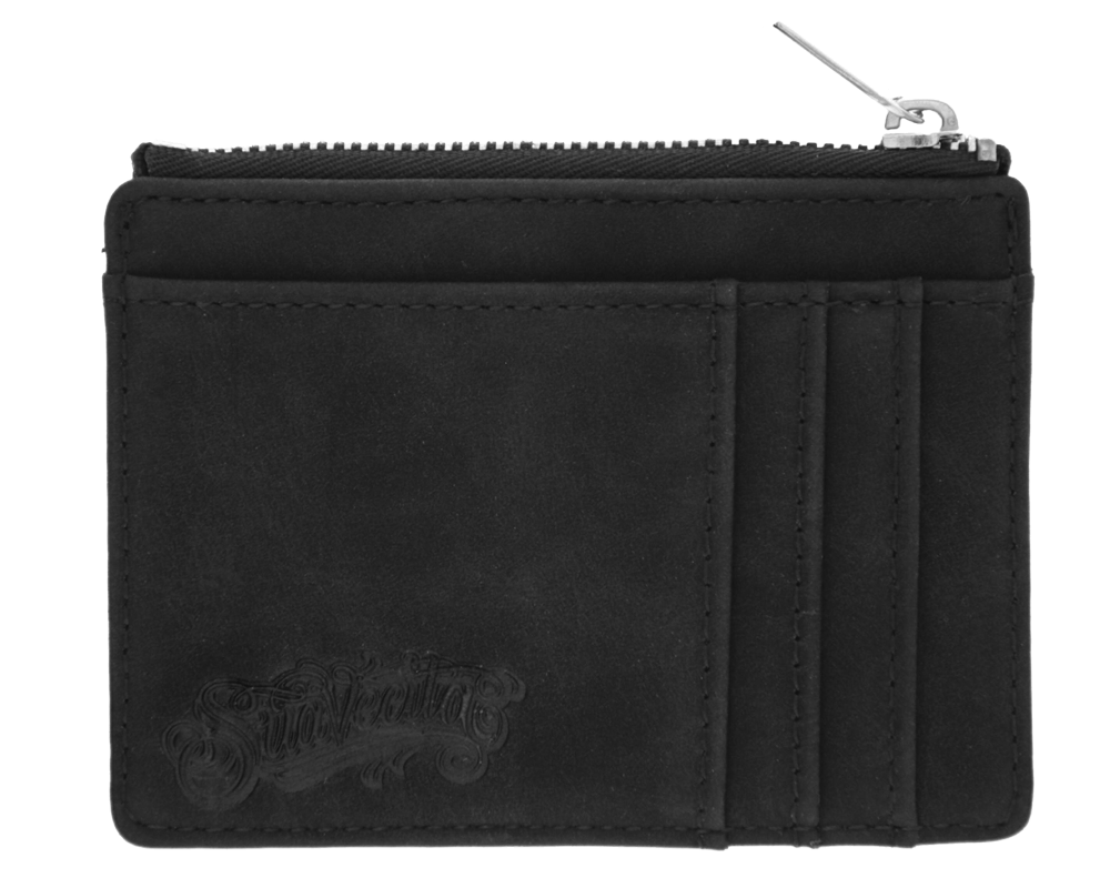 Zipper Card Holder Wallet - Black - Front