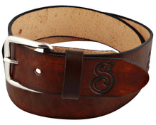 Load image into Gallery viewer, Antique Brown OG Script Leather Belt
