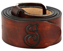 Load image into Gallery viewer, Antique Brown OG Script Leather Belt - Front