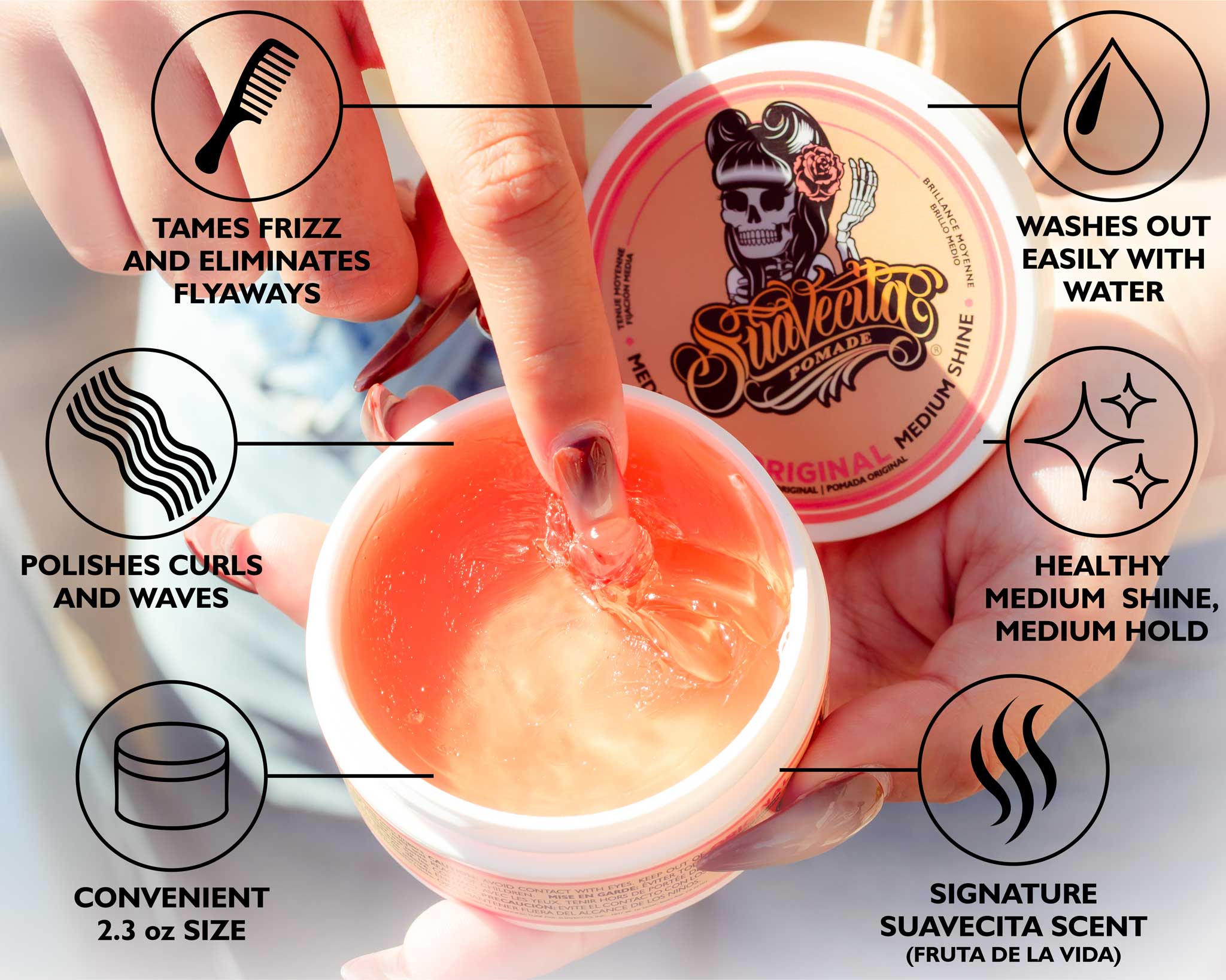 Suavecita Pomade for Women – Medium Hold, High Shine, Water-Based