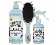 kids 3-in-1, detangling brush, and detangling spray
