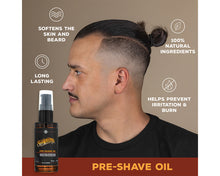 pre-shave oil. softens the skin and beard, 100% natural ingredients, long lasting, helps prevent irritation & razor burn