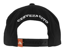 Load image into Gallery viewer, Chug Patch Hat. Black cap with &#39;CERVEZA CITO&#39; text on a white background

