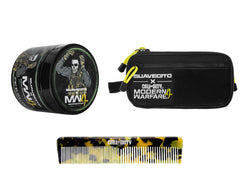 Matte Suavecito X Call of Duty Pomade, Dopp Bag, and Acetate comb on a white background
