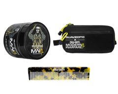 Suavecito X Call of Duty OG Hold Pomade, Dopp Bag, and Acetate comb on a white background