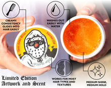 FGW original hold pomade: creamy consistency glides into hair, washes out easily with water, works for most hair types and textures, medium shine and medium hold. Limited edition artwork and scent