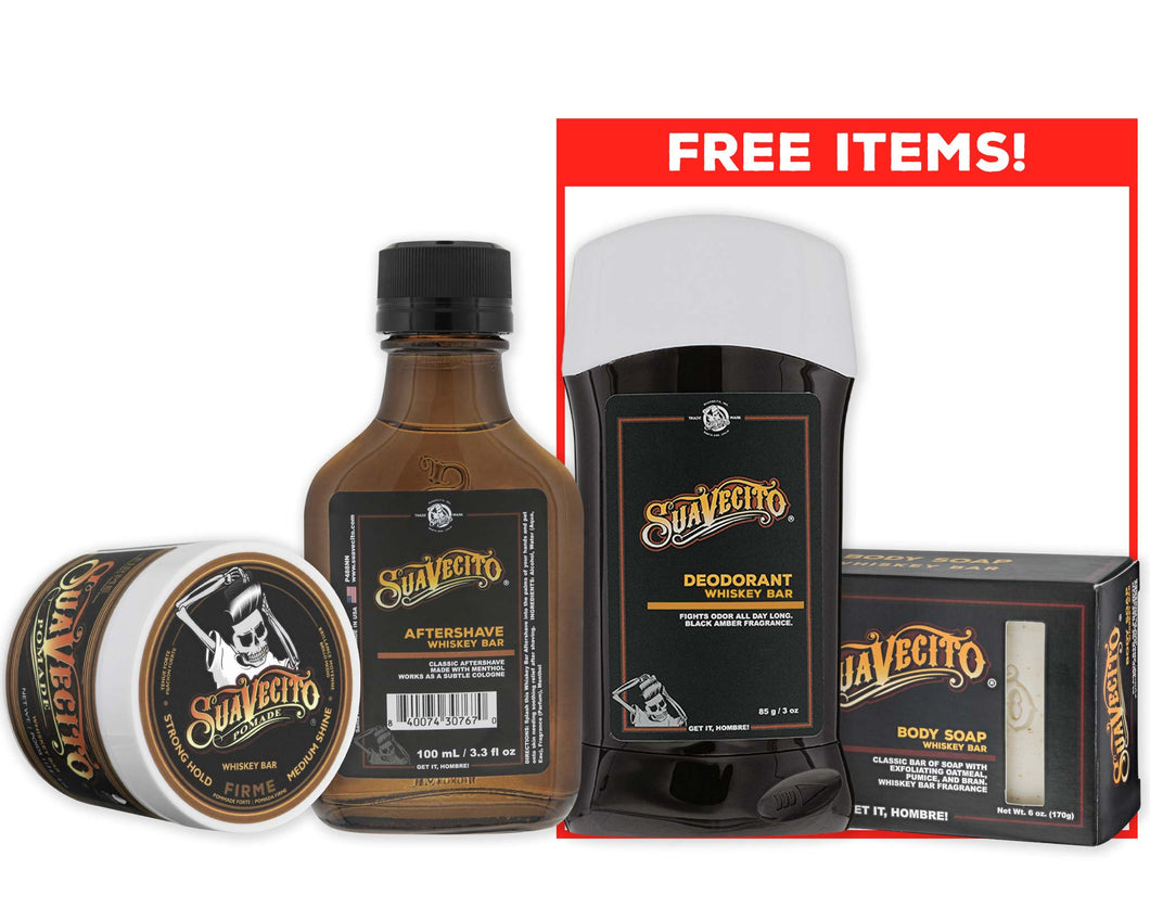 Whiskey Bar Firme (Strong) Hold Pomade & Aftershave + Free Deodorant & Soap