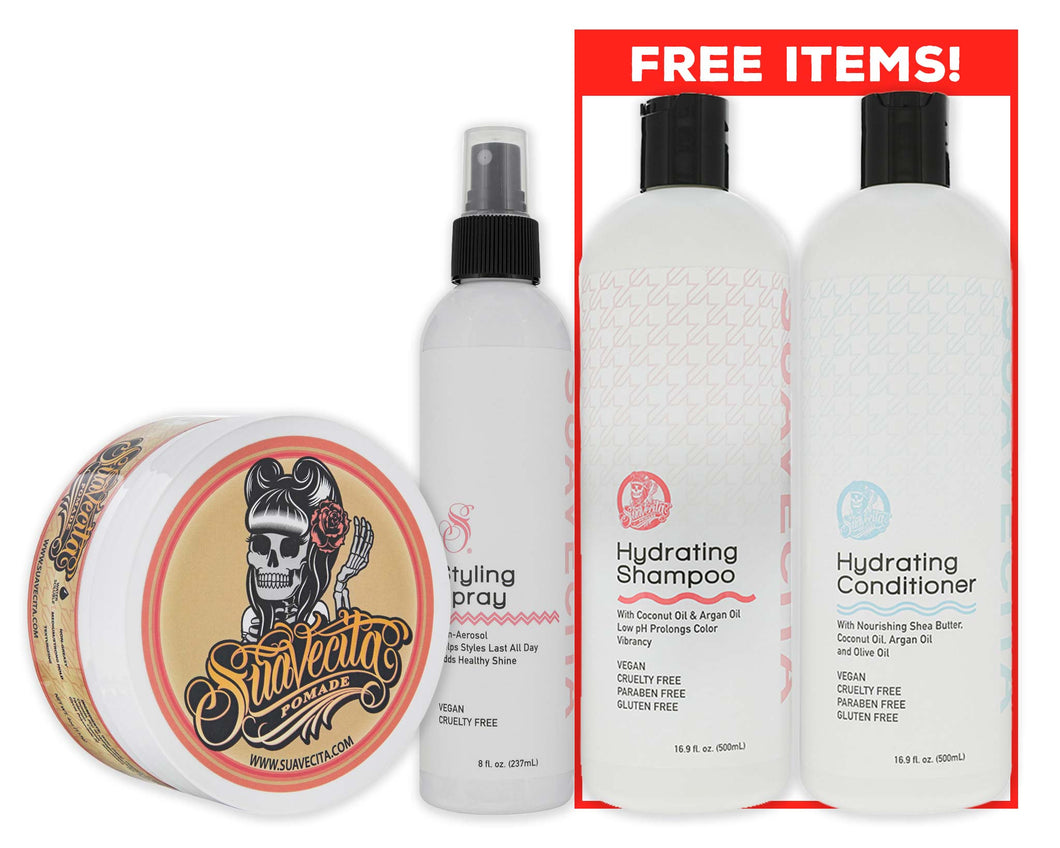 Suavecita Pomade & Styling Spray + Free Hydrating Shampoo & Conditioner