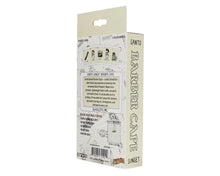 Load image into Gallery viewer, Box packaging of a barber cape with branding and product details.
