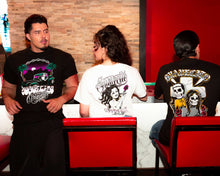 Load image into Gallery viewer, moonlit tee, rose ruca tee, and cultura tee on models
