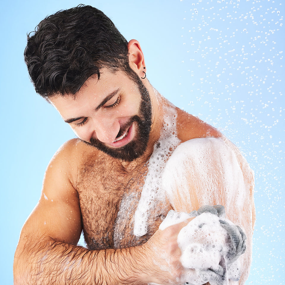 man washing his body