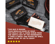 This bar is bigger than regular bars of soap. You really get a good scrub from the gentle geit of the ingredients. It smells great and makes me smell great also. My go to soap!