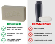 Comparison chart of Suavecito product with 'Cheap Products' on a white background