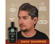 Daily Shampoo: Gently cleanses hair, sulfate free, soothing sage oil and chamomile, works on all hair types and textures.