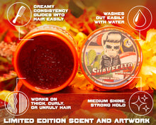 amber skies firmehold pomade: creamy consistency glides into hair easily, washes our easily with water, works on thick, curly or unruly hair, medium shine, strong hold. limited edition scent and artwork
