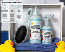 Detangling Kit Includes: 3-in-1 shampoo, conditioner & body wash, kid's detangling spray, and kids detangling brush