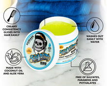 Jar of Suavecito Kids' pomade with features highlighted on a white background