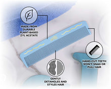 Blue comb with features highlighted on a white background