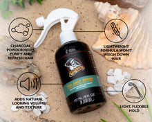 Suavecito Sea Salt Spray Infographic: Lightweight formula won't weigh down hair, Light Flexible Hold, Adds Natural Looking Volume & Texture. Charcoal Powder Helps Purify And Refresh Hair