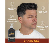 Shave Gel: Skin protective formula, easy to use and apply, peppermint and tea infused, provides close comfortable shave