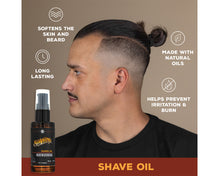 shave oil. softens the skin and beard, made with natural oils, long lasting, helps prevent irritation & razor burn
