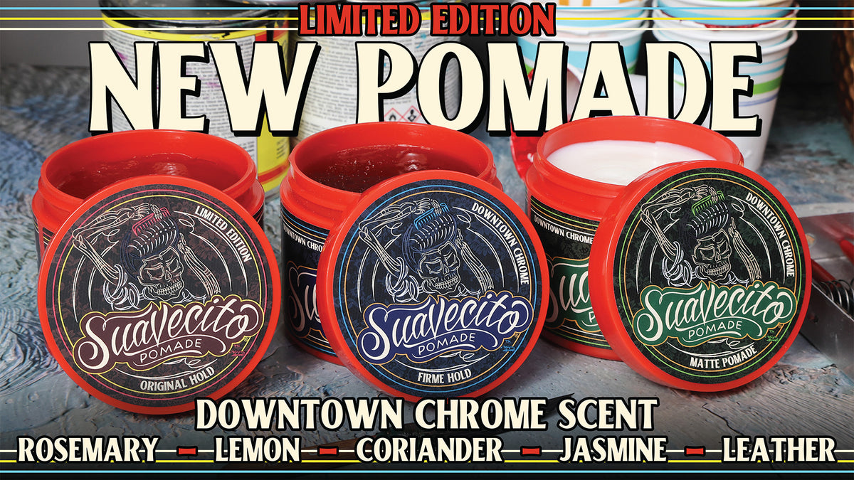 Limited edition New Pomade. Downtown Chrome scent. notes of rosemary, lemon, coriander, jasmine and leather