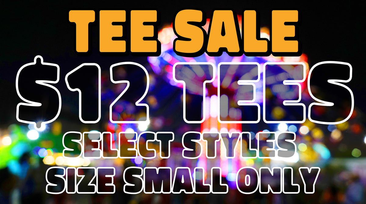 Tee sale. $12 tees. select styles. size small only