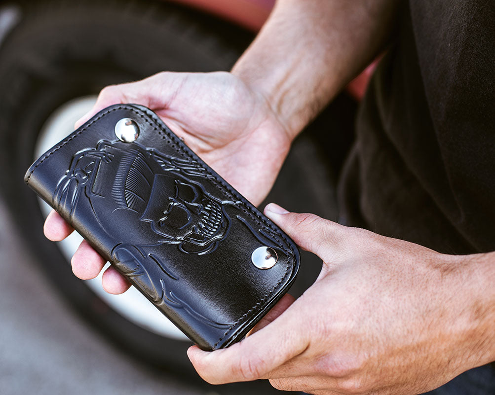Skeleton Chained Biker Wallet - Black – Suavecito Pomade