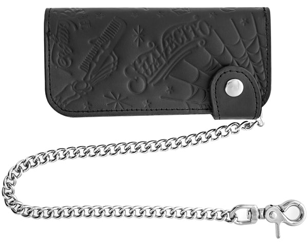 Unique Silver Tone Wallet Chain With Black Leather Gift for 