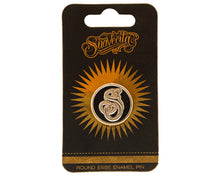 Load image into Gallery viewer, Round Suavecita Gold Enamel Pin Front With Packaging
