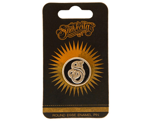 Round Suavecita Gold Enamel Pin Front With Packaging