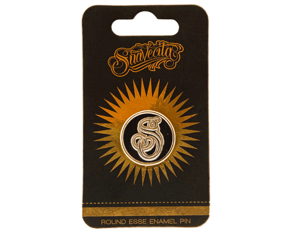 Round Suavecita Gold Enamel Pin Front With Packaging