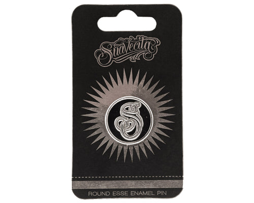 Round Suavecita Silver Enamel Pin Front With Packaging