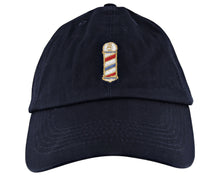 Load image into Gallery viewer, Navy Blue Hat With Barber Pole Logo On Front - Front
