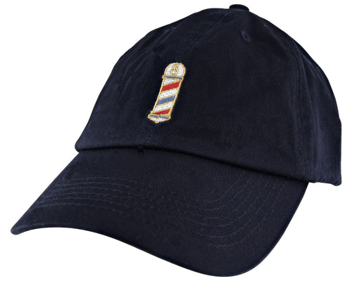 Navy Blue Hat With Barber Pole Logo On Front - Angled