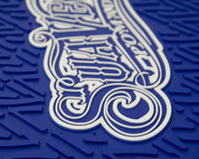 Load image into Gallery viewer, Blue OG Script Barber Mat Closeup
