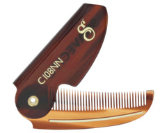 Deluxe Amber Folding Mustache Comb Folded S Logo Side