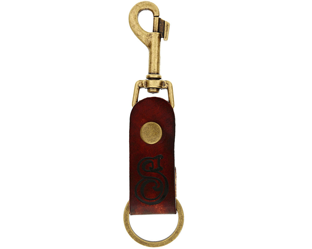 Esse Logo Leather Key Fob Clip - Antique Brown