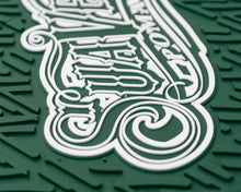 Load image into Gallery viewer, Green OG Script Barber Mat Closeup
