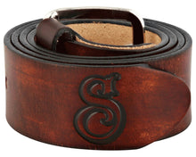 Load image into Gallery viewer, Antique Brown OG Script Leather Belt - Front
